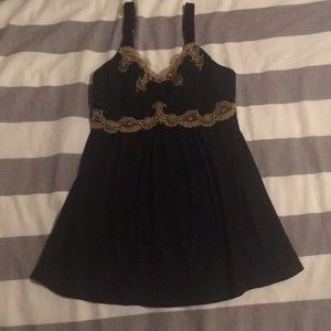 Black Tank Top With Gold Lace Trim